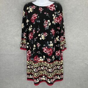 Chico's Floral Print Dress Animal Print Trim Long Sleeve Dress Size‎ 3XP